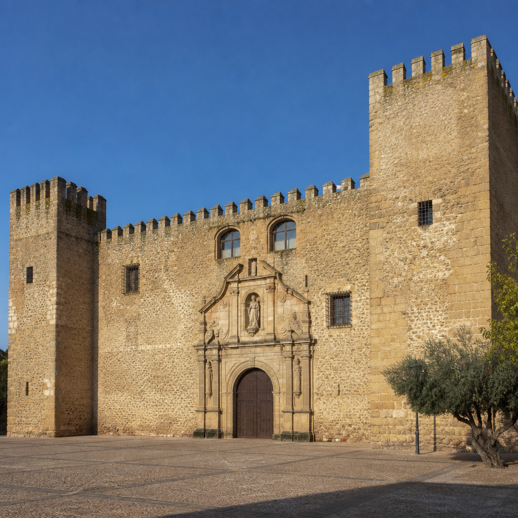 Portada histórica del Castillo de Villa del Río en la Plaza de la Constitución