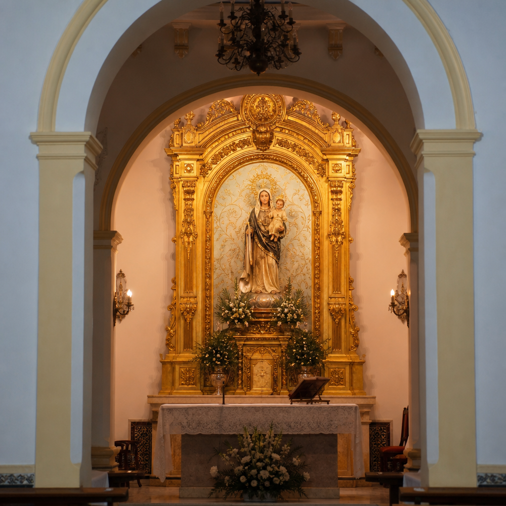 Imagen de la Virgen de la Estrella en el camarín de la ermita de Villa del Río