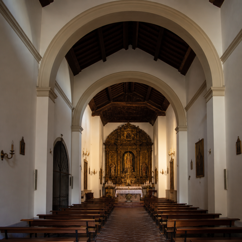 Nave y artesonado del presbiterio de la Ermita de la Soledad de Villafranca de Córdoba