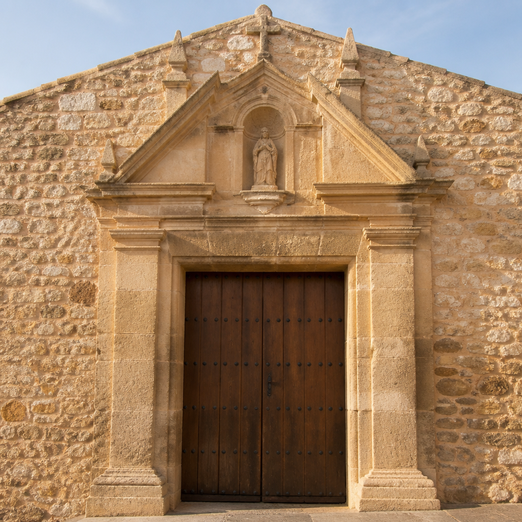 Portada con frontón partido y hornacina de la Ermita de Nuestro Padre Jesús Nazareno en Villafranca de Córdoba