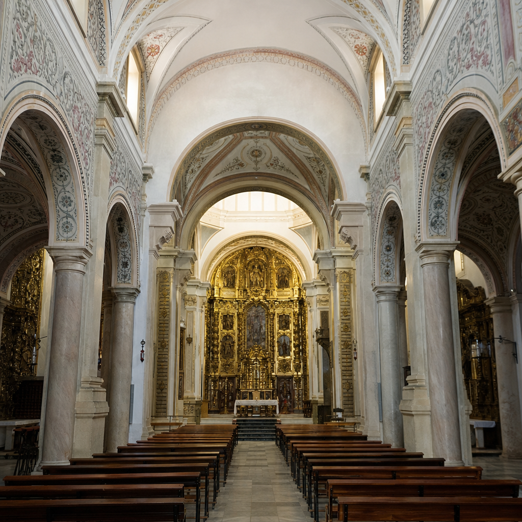 Naves y retablo mayor de la Iglesia Parroquial de Santa Marina de Aguas Santas, Villafranca de Córdoba