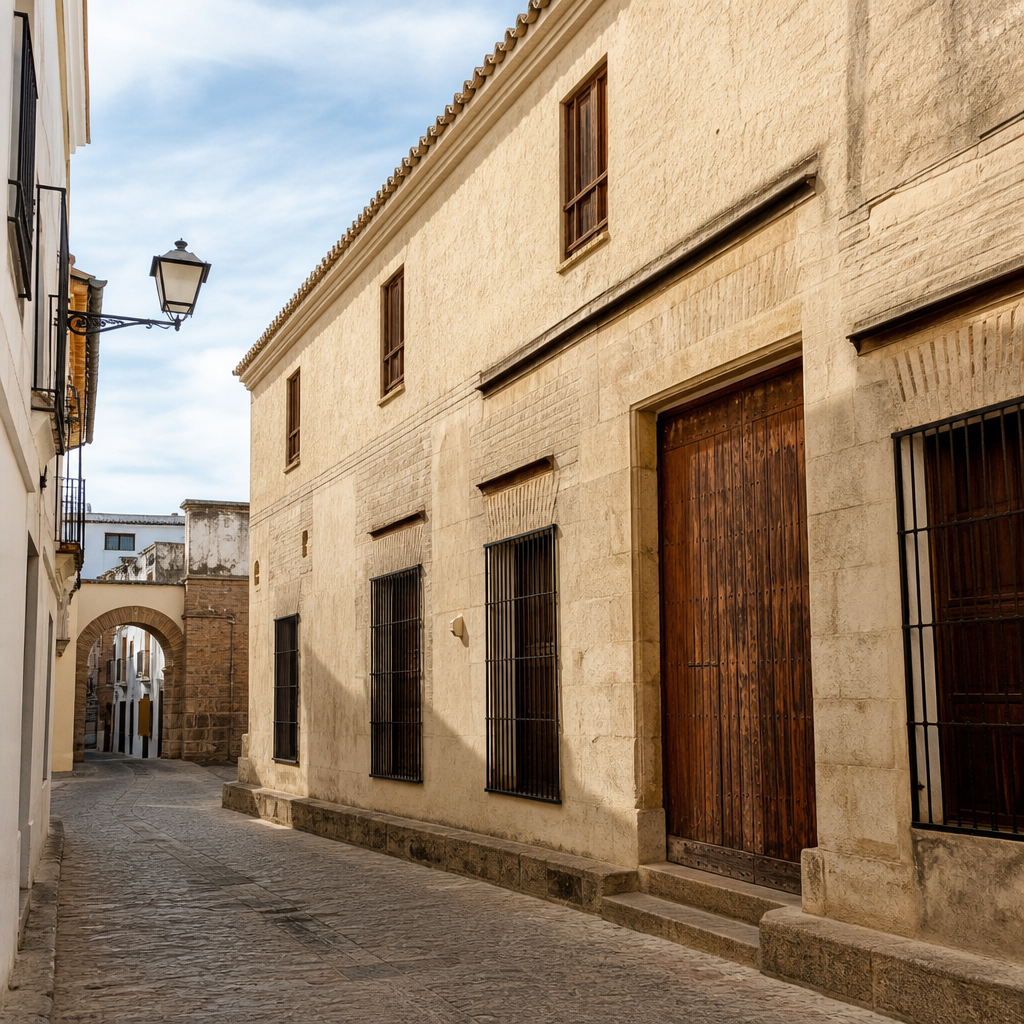 Fachada del antiguo Pósito Municipal de Villafranca de Córdoba junto al arco