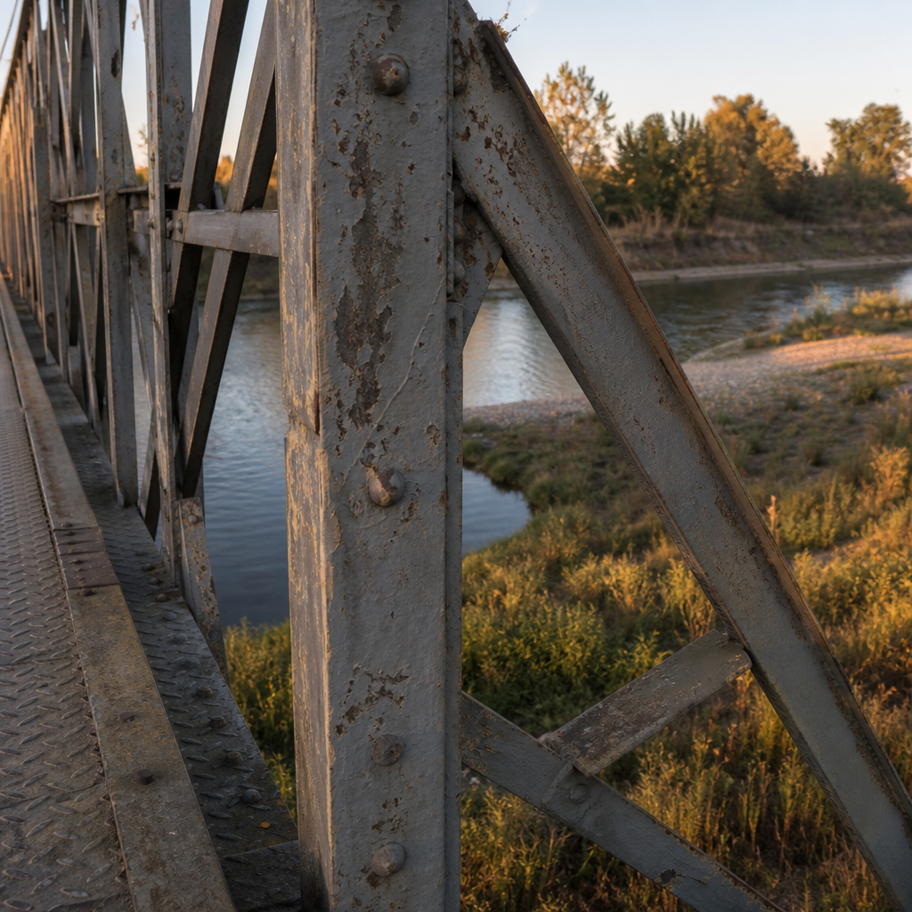 Marcas en el metal del Puente de Hierro de Villafranca (Puente de los Remedios) en Villafranca de Córdoba