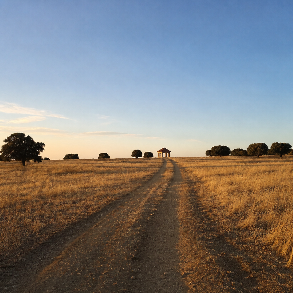 Camino y llano junto a la Fuente de El Cordel en Villaharta, Cañada Real Soriana
