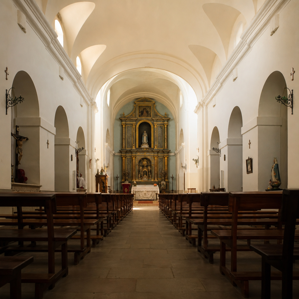 Nave con bóveda de cañón de la Parroquia de Nuestra Señora de la Piedad en Villaharta