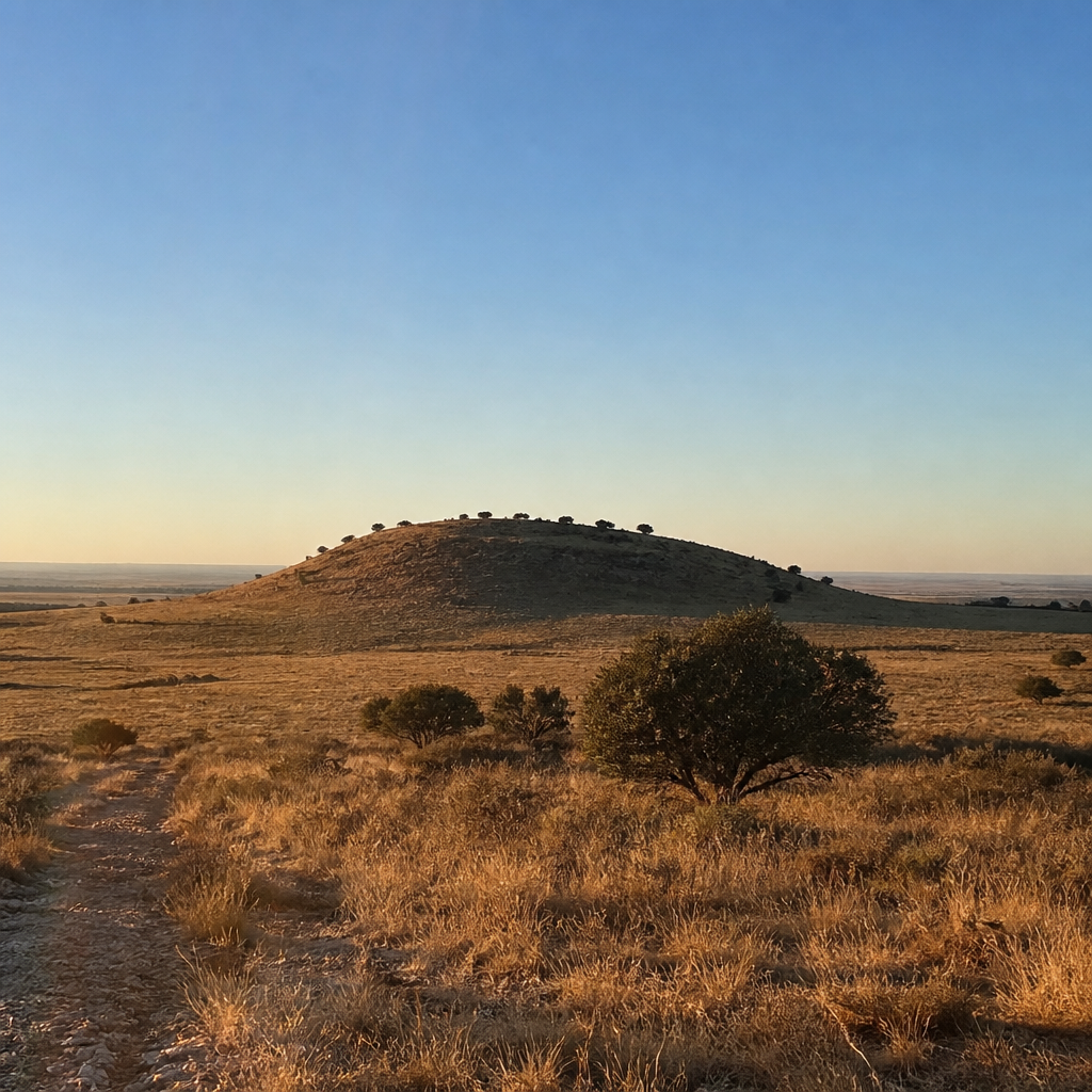 Túmulo del Atalayón de Navalmilano destacando en el paisaje de Villanueva de Córdoba