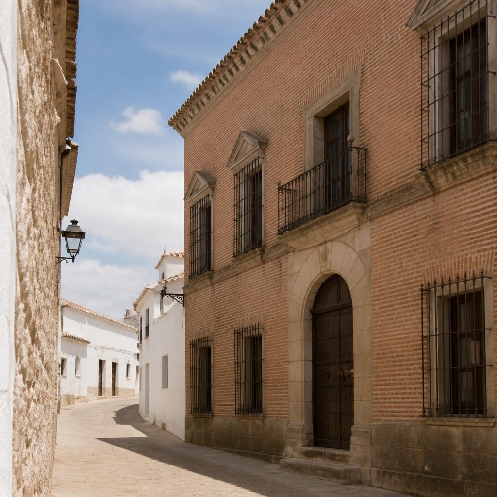 Contraste entre el ladrillo de la casa y la piedra o cal del entorno.