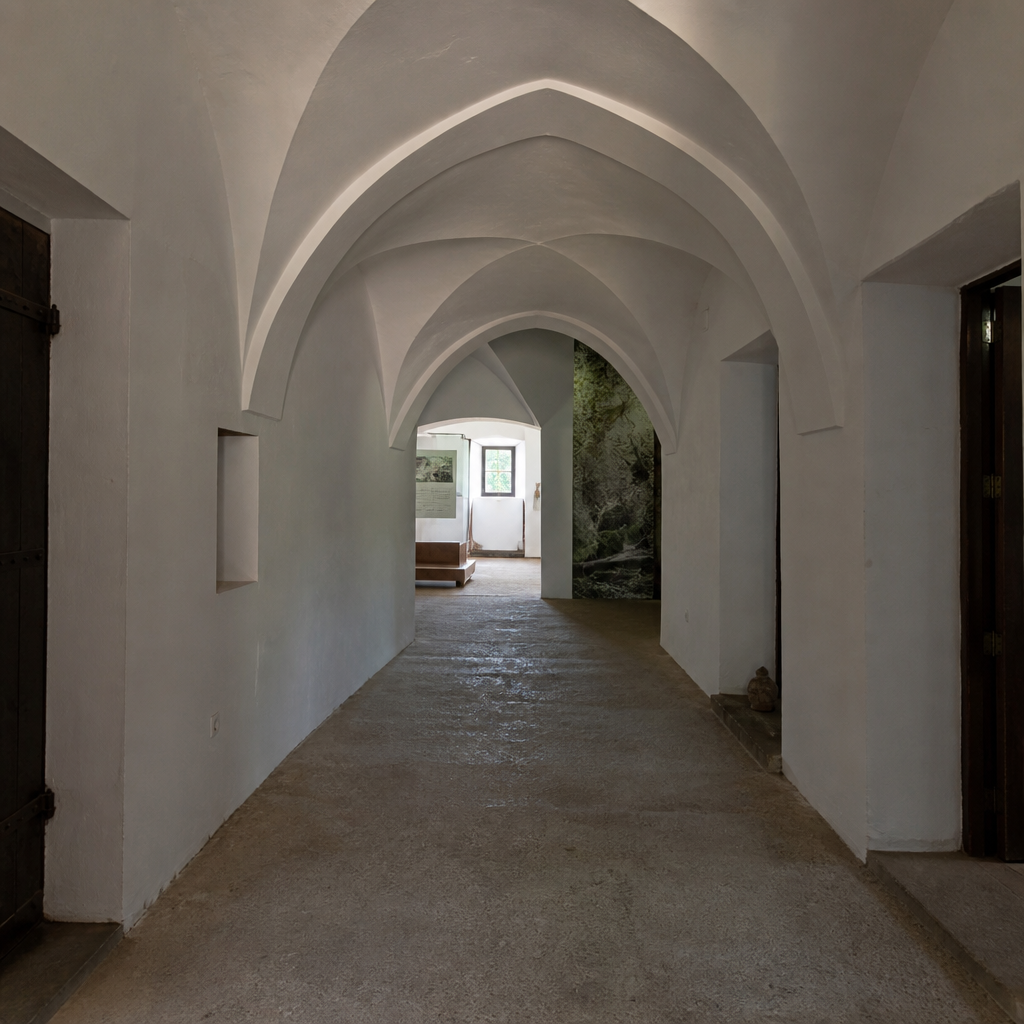 Pasillo con bóvedas de arista en el Centro de Interpretación de la Dehesa de Villanueva de Córdoba