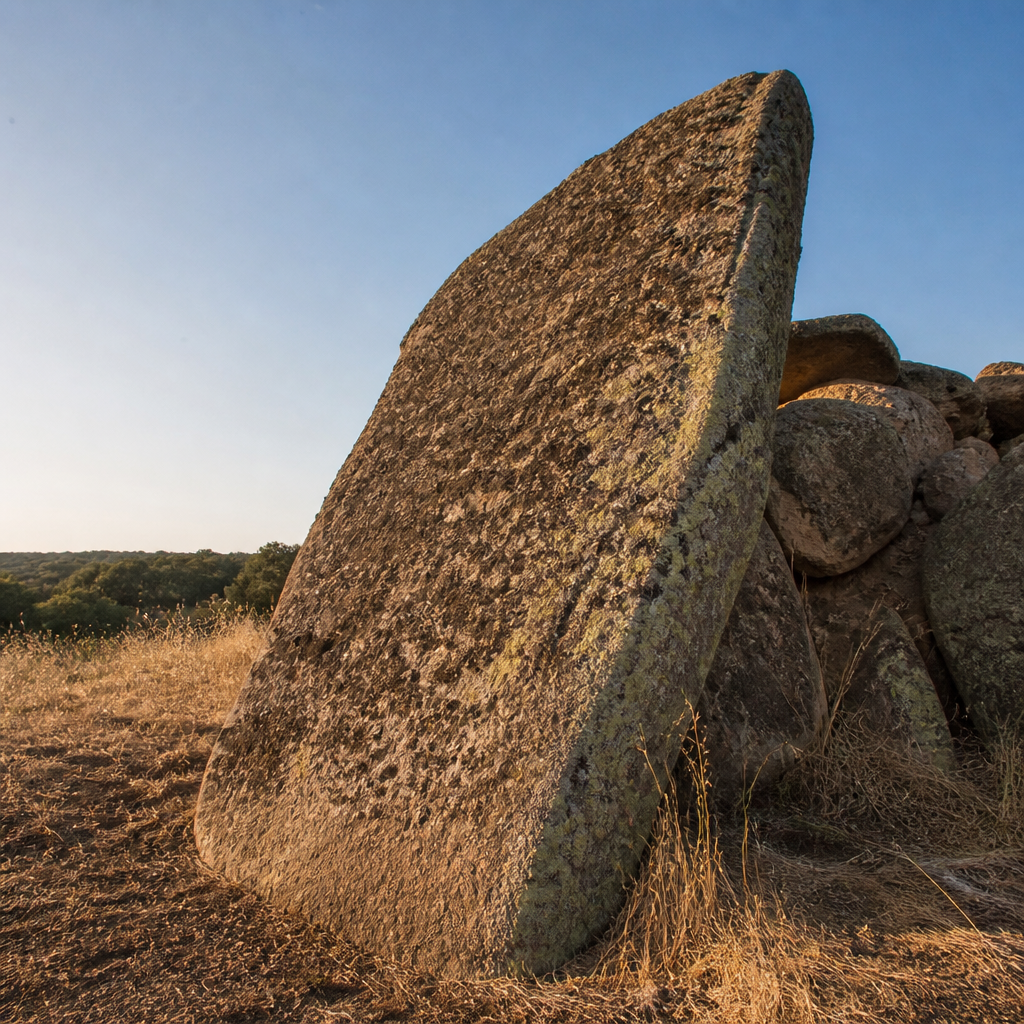 Ortostato inclinado en el lado oeste del Dolmen de Los Frailes III, Villanueva de Córdoba
