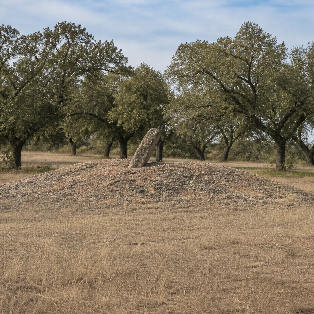 Menhir y túmulo del Dolmen de Los Frailes III en Villanueva de Córdoba