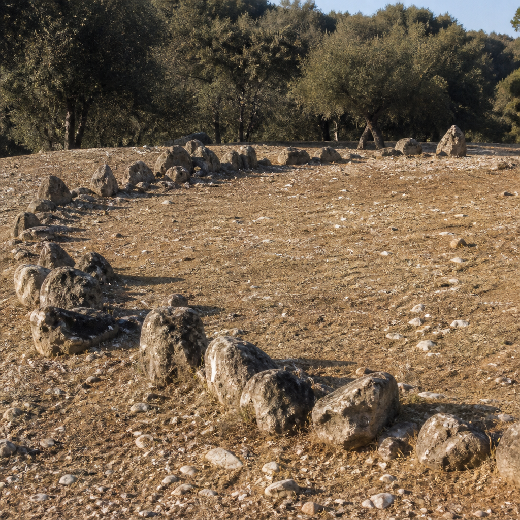 Restos del túmulo y cuarzo blanco en el Dolmen del Rongil, Villanueva de Córdoba