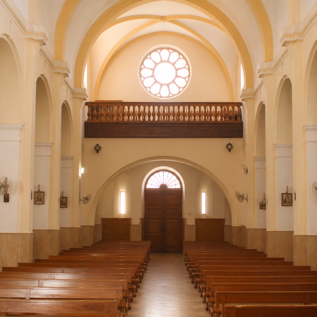 Coro y rosetón en el interior de la Parroquia de Cristo Rey de Villanueva de Córdoba
