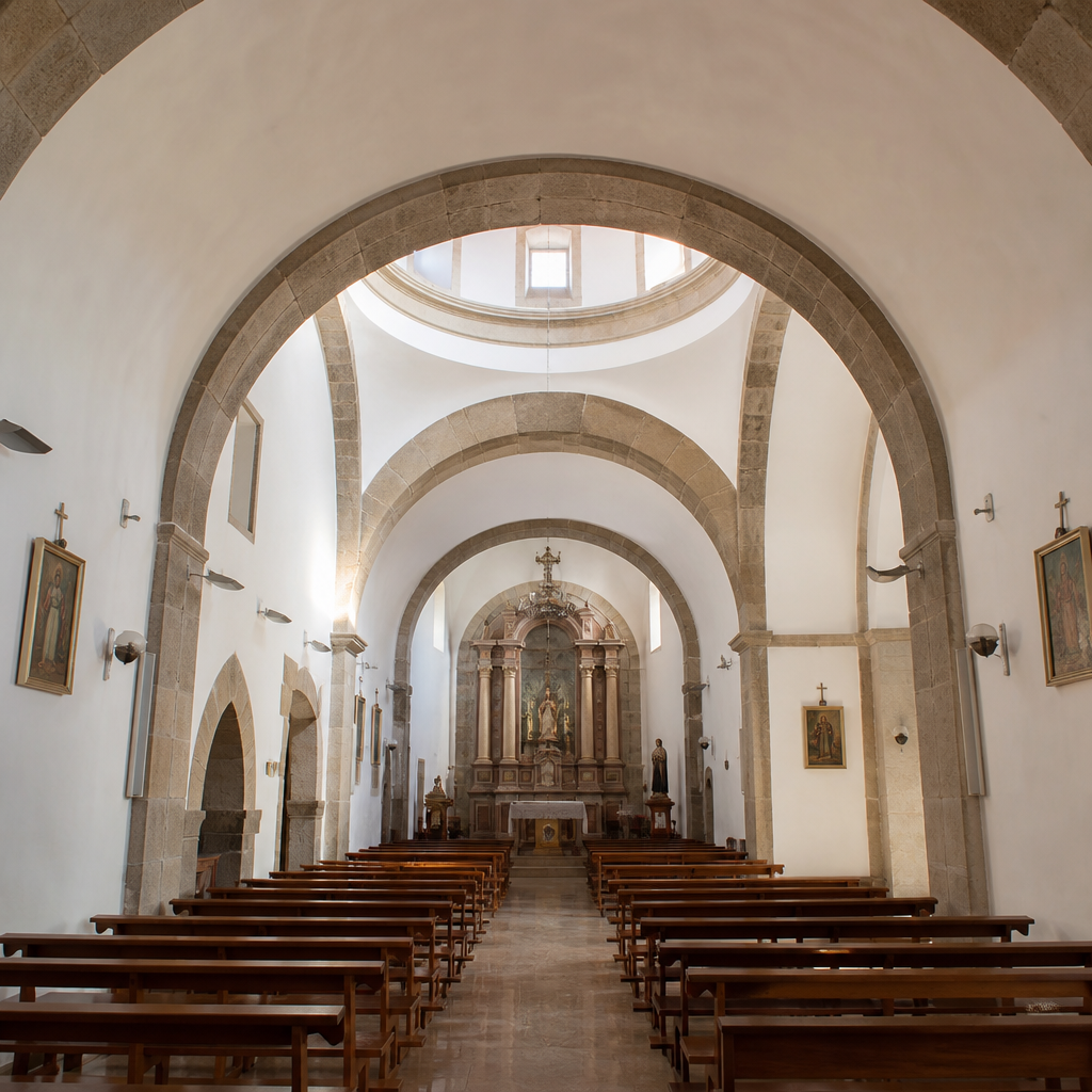Interior de la Parroquia de San Sebastián de Villanueva de Córdoba con arcos de granito