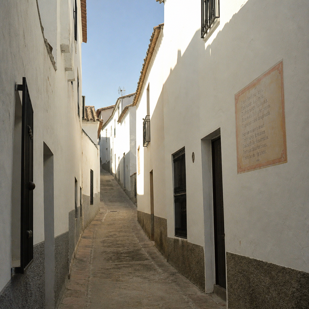 Fachadas del Callejón de la Peñalá en Villanueva del Duque, donde se lee un poema