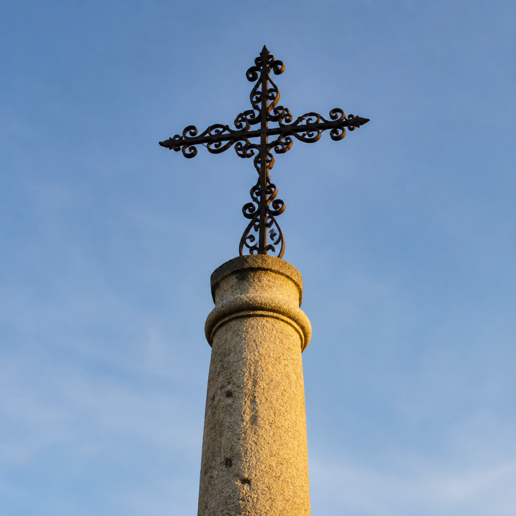 Columna y cruz de hierro forjado de la Cruz de la Dehesa en Villanueva del Duque