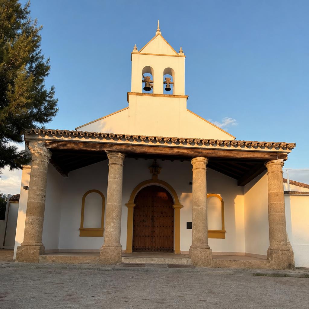 Porche, columnas y espadaña de la Ermita de San Gregorio en Villanueva del Duque