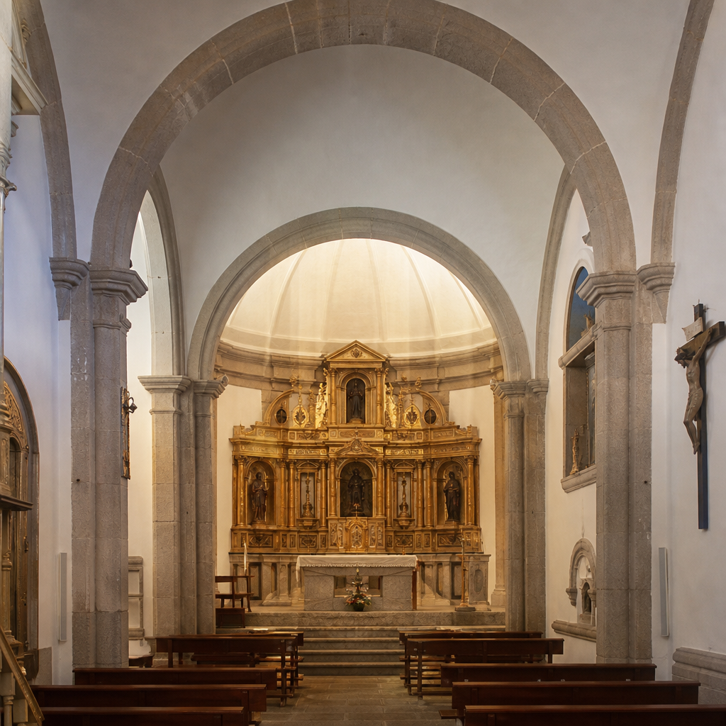 Capilla mayor con bóveda y retablo dorado de la Parroquia de San Mateo Apóstol, Villanueva del Duque