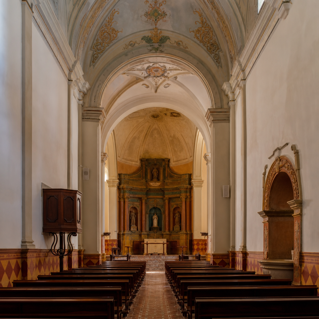 Hornacina y zócalo pintado recuperados en la nave de la Parroquia de San Mateo Apóstol, Villanueva del Duque