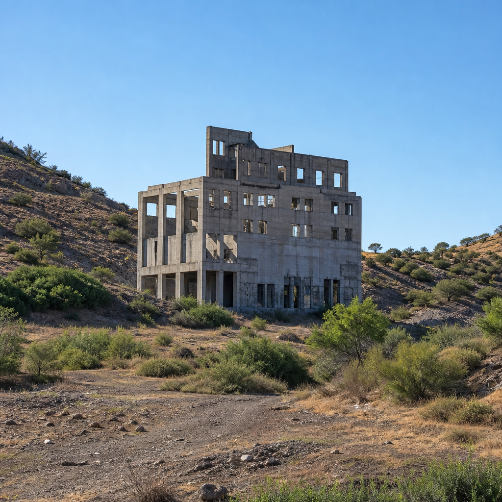Subestación eléctrica de hormigón de las minas de El Soldado, Villanueva del Duque