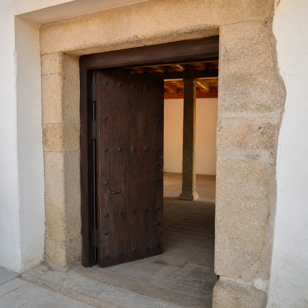 Entrada del Pósito y profundidad del muro alrededor de la puerta.