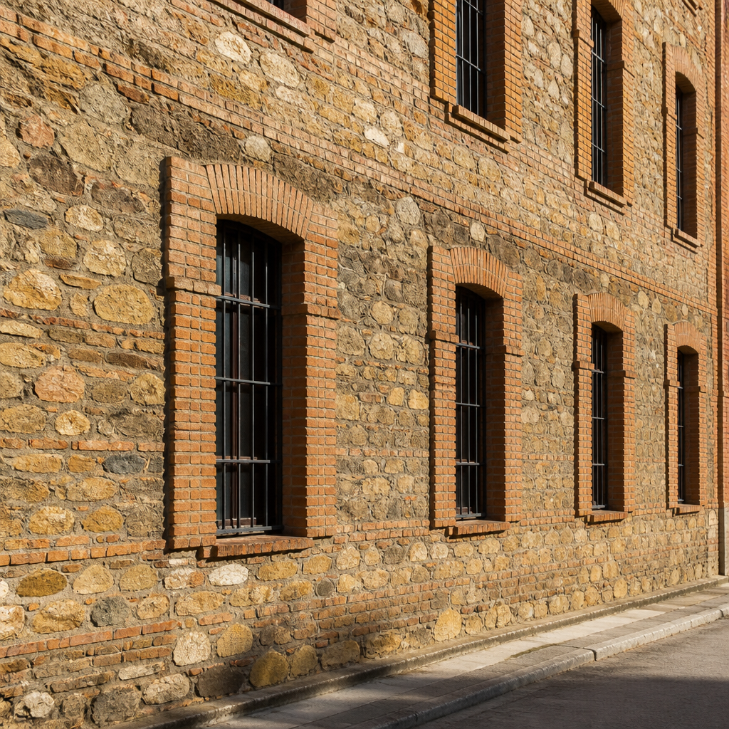 Arcos rebajados de ladrillo en las ventanas de la Antigua Fábrica de Harina de Villaralto