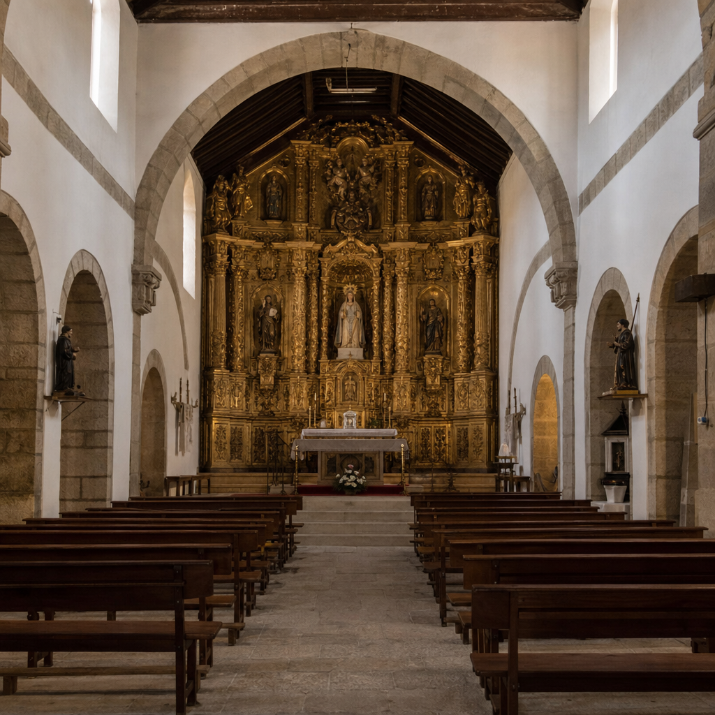 Interior y retablo de la Iglesia de San Pedro de Villaralto