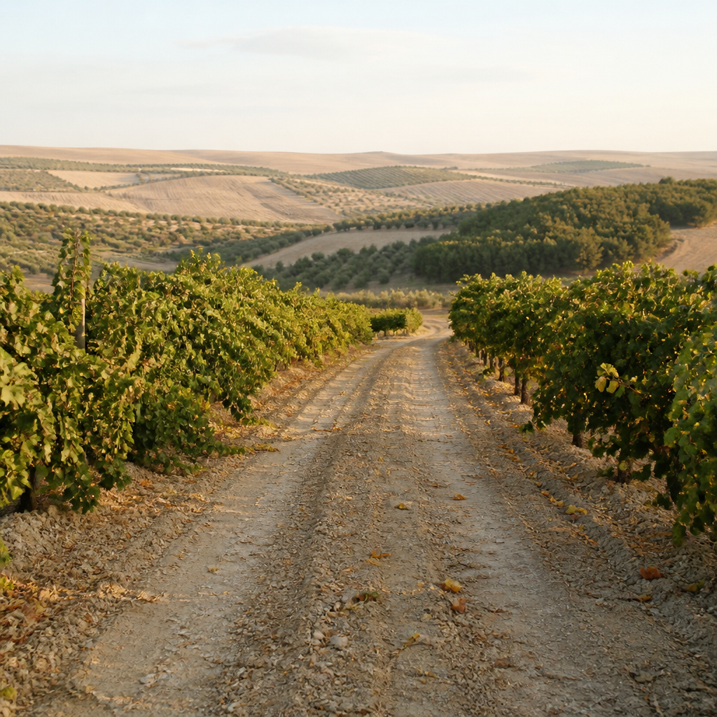 Camino entre viñas en el paraje de Cantarranas.