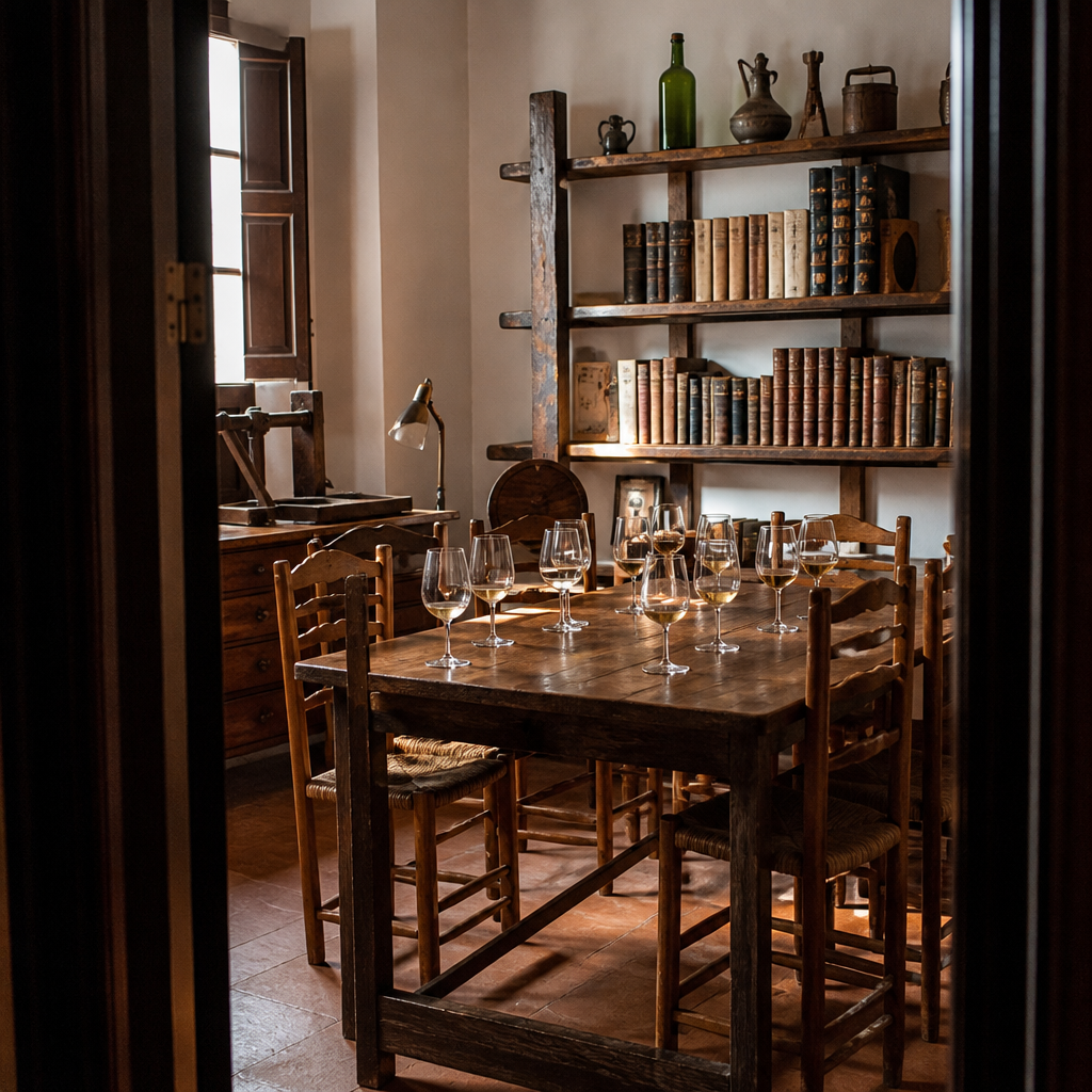 Sala de cata de fino de Montilla-Moriles en una bodega de Aguilar