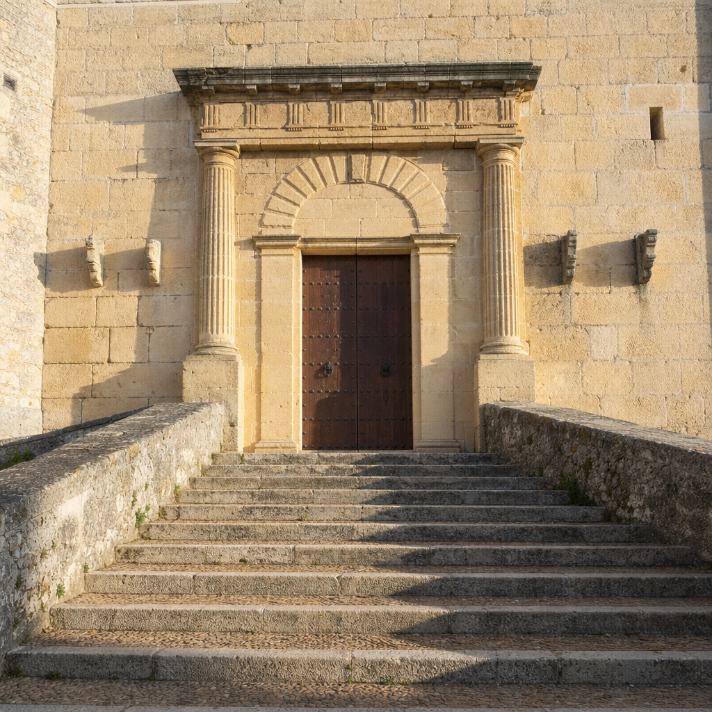 Puerta de entrada renacentista del Castillo de Zuheros con sus escalones