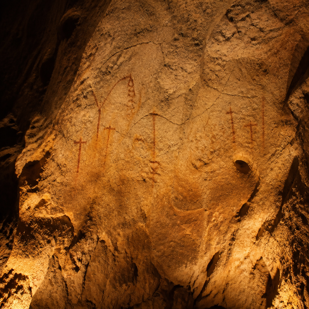 Pinturas rupestres esquemáticas en la Cueva de los Murciélagos de Zuheros